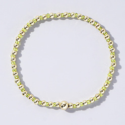 Зелено-Желтый Женские браслеты из круглых бусин в корейском стиле из стекла и латуни, зеленый желтый, внутренний диаметр: 6-1/2 дюйм (16.5 см)