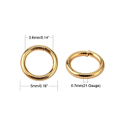 Real 18K Gold Plated 304 Stainless Steel Jump Rings, Open Jump Rings, Round Ring, Real 18K Gold Plated, 21 Gauge, 5x0.7mm, Inner Diameter: 3.6mm