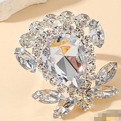 Платина Геометрические железные кольца со стразами, регулируемые для женщин, цветок, платина, 65 мм, внутренний диаметр: регулируемый