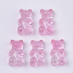 Pink Transparent Resin Cabochons, with Glitter Powder, Two Tone, Bear, Pink, 18x11x8mm