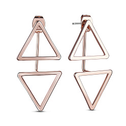 Rose Gold Simple Fashion Real Rose Gold Plated Stud Earrings, with Double Triangles, 32x16mm