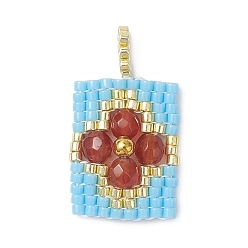 Светло-Голубой Подвески-прямоугольники из бисера, подвески из натурального агата и бисера, Небесно-голубой, 24~25x14x4 мм, отверстие : 2.3 мм