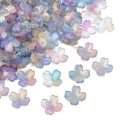 Кадет Синий Двухцветные прозрачные колпачки для стеклянных бусин, 4-лепестков цветка, с блеском порошок, кадетский синий, 13x13x4.5 мм, отверстие : 1.2 мм, Около 1370 шт / 1000 г