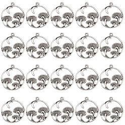 Античное Серебро 60 шт. Подвески из сплава в тибетском стиле, кольцо с подвеской в виде гриба и луны, античное серебро, 27.5x23.5x3 мм, отверстие : 1.6 мм