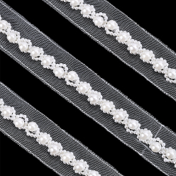 Blanc 2mètres de tissu filet, ruban de garniture perlée, avec perle d'imitation, blanc, 1-5/8 pouces (40 mm)