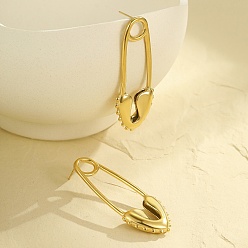 Золотой Скрепка с сердцем 304 серьги-гвоздики из нержавеющей стали для женщин, золотые, 55x22.5 мм