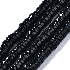 Black Natural Freshwater Shell Beads Strands, Dyed, Flat Round/Disc, Heishi Beads, Black, 6x6x1~2.5mm, Hole: 1mm, about 201~208pcs/strand, 15.20~15.43 inch(38.6~39.2cm)