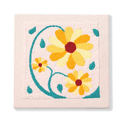 Yellow Flower Pattern Punch Embroidery Beginner Kits, including Embroidery Cloth & Thread, Punch Needle Pen, Photo Frame, Instruction Sheet, Yellow, 250x250mm