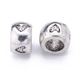 Antik Silber Farbe Tibetische Stil Legierung Großlochperlen, Großloch perlen, cadmiumfrei und bleifrei, Spalte mit Herz, Antik Silber Farbe, 8.5x5.5 mm, Bohrung: 4.5 mm, ca. 910 Stk. / 1000 g
