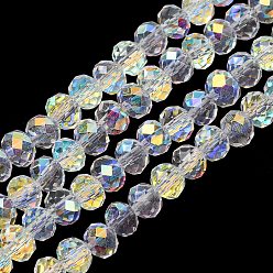 Прозрачный АВ Гальванизируйте прозрачное стекло бисер нитей, рондель, с покрытием AB цвета, с половиным покрытием, граненые, ясно AB, 4x3 мм, отверстие : 1 мм, около 145~148 шт / нитка, 17.83~18.31'' (45.3~46.5 см)
