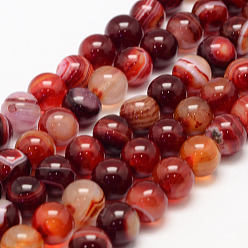 Шоколадный Натуральные полосатые агатовые / полосатые агатовые нити, круглые, класс А, окрашенные, цвет шоколада, 10 мм, отверстие : 1 мм, около 37~38 шт / нитка, 14.5 дюйм