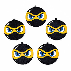 Black Spray Painted Wooden Pendants, Printed, Meme, Black, 42x39.5x2.5mm, Hole: 1.2mm