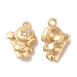 Golden Rack Plating Alloy Pandants, with Clear Glass, Nickel Free, Spaceman with Star Charms, Clear, 17.5x12.5x5mm, Hole: 1.8mm