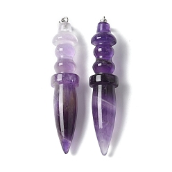 Аметист Подвески из натурального аметиста , с латунной найти, конус, 68.5~70.5x13.5~14.2 мм, отверстие : 6.5x4.5 мм