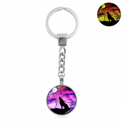 Фуксин Полукруглые/купольные светящиеся стеклянные брелки с подвесками в виде волка, со сплавочной фурнитурой, светится в темноте, для украшения сумки для ключей от машины, фуксиново-красные, 9.7 см