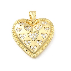 Прозрачный Латунные микро проложить кубического циркония подвески, сердце, реальный 18 k позолоченный, стойки покрытие, долговечный, без свинца и без кадмия, прозрачные, 22x22.5x4.5 мм, отверстие : 3.5x4 мм