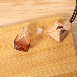 Сиена Многоугольный стеклянный пустой многоразовый автомобильный флакон для духов, Автомобильный подвесной диффузор для ароматических масел, бутылка, подвески, декор, с деревянной крышкой, цвет охры, 60x38 мм, емкость: 8 мл (0.27 жидких унций)