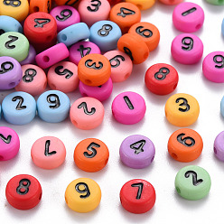 Mixed Color Opaque Acrylic Beads, Flat Round with Black Random Mixed Number, Mixed Color, 7x3.5mm, Hole: 1.2mm, about 3700pcs/500g