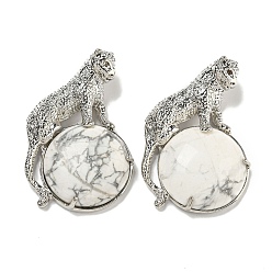 Говлит Полукруглые подвески из натурального говлита, покрытие стойки латунные подвески с леопардовым принтом, платина, без кадмия и без свинца, 42x27x7.5 мм, отверстие : 3x5 мм
