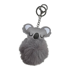Серый Брелок из шерсти, с металлическая фурнитурой, коала, pompom ball, серые, 160x80 мм
