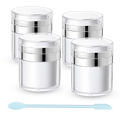 Белый 4шт. акриловый пустой многоразовый флакон-насос безвоздушного распылителя, контейнеры для тонального крема для путешествий, колонка, с силиконовым скребком 1PC, белые, 6.3~15.4x1.2~7.6 см