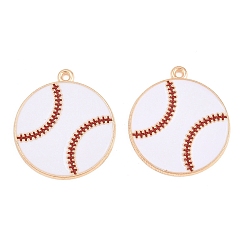 Белый Спортивные сплавы эмалированные подвески, бейсбол прелести, золотой свет, белые, 23.5x21x1.5 мм, отверстие : 1.2 мм