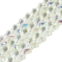 Honeydew Baking Paint Electroplate Transparent Glass Beads Strands, Butterfly, AB Color Plated, Honeydew, 10x14.5x5.5mm, Hole: 0.8~1mm, about 56~61pcs/strand, 16.73~18.31 inch(42.5~46.5cm)