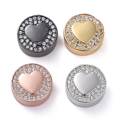 (52) Непрозрачная лаванда Латунные микро проложить кубического циркония бусы, плоско-круглые с сердцем, голубой, разноцветные, 12x5 мм, отверстие : 2 мм