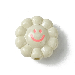 Blanco Cuentas acrílicas opacas estilo dopamina, flor con sonrisa, blanco, 23.5x24x11.5 mm, agujero: 3.5 mm