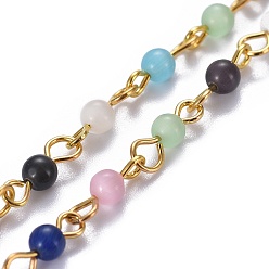 Golden Handmade Cat Eye Beaded Chains, Unwelded, with 304 Stainless Steel Eye Pins, Golden, 12x4mm, 39.37 inch(1m)/strand