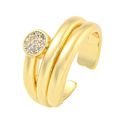 Настоящее золото 18K Латунное микро паве с прозрачным кубическим цирконием, круглое открытое кольцо-манжета для женщин, реальный 18 k позолоченный, 13 мм, регулируемый