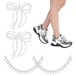 Белый 4шт. латунные и АБС-пластиковые искусственные жемчуг и стразы цепочки для обуви пряжки клипсы, Сплав с застежками когтя омара, белые, 285 мм, 2 шт / стиль