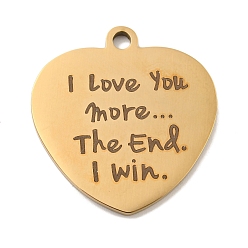 Настоящее золото 18K День святого Валентина вакуумное покрытие PVD 201 подвески из нержавеющей стали, обереги с любовным посланием, сердце со словами-подвесками, реальный 18 k позолоченный, 30.5x29x2 мм, отверстие : 3 мм
