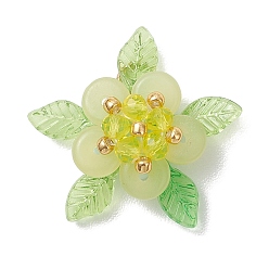 Лимонный Нефрит Подвески из натурального лимонного нефрита и стекла, цветочный шарм, 23.5x26.5x9.5 мм, Перейти кольцо: 5x0.8 мм, внутренний диаметр: 3.5 мм