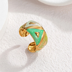 Разноцветный 304 Открытые кольца из эмалированной нержавеющей стали, треугольник шаблон, золотые, красочный, 17 мм