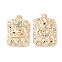 Real 18K Gold Plated Brass Micro Pave Cubic Zirconia Pendants, with Glass Finding, Nickel Free, Rectangle, Real 18K Gold Plated, 16.7x11x3mm, Hole: 1mm