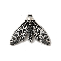 Античное Серебро Сплавочные подвески тибетского стиля, мотылек и череп, античное серебро, 31x40x4 мм, отверстие : 5.8x4 мм