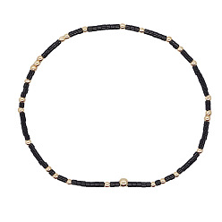 Черный Минималистичные браслеты из стеклянных бусин и латунных бусин для женщин, круглые, золотые, чёрные, 6.89 дюйм (17.5 см)