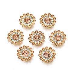 Золотой Кварц Шить на горный хрусталь, прозрачное стекло горный хрусталь, с настройками железного зубца, граненые, цветок, золотой кварц, 14x4.5 мм, отверстие : 1.2 мм