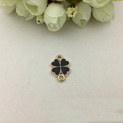 Черный Соединители ccb пластиковые ссылки, с эмалью, золотые, клевер, чёрные, 22x14.5x3 мм