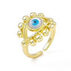 Real 18K Gold Plated Natural Shell Evil Eye Open Cuff Ring, Rack Plating Brass Jewelry for Women, Cadmium Free & Lead Free, Real 18K Gold Plated, US Size 7 1/4(17.5mm)