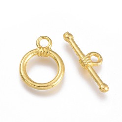 Golden Alloy Toggle Clasps, Ring, Golden, Ring: 15.5x12x2.5mm, Hole: 2mm, Bar: 20x6.5x3mm, Hole: 1.8mm