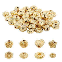 Real 18K Gold Plated 48Pcs 8 Style Alloy Beads, Cadmium Free & Lead Free, Real 18K Gold Plated, Mixed Shape, 6pcs/style