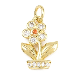 Оранжевый Латунные микро проложить кубического циркония подвески, , долговечный, стойки покрытие, без свинца и без кадмия, реальный 18 k позолоченный, оранжевые, 16x10.5x2.5 мм, отверстие : 3.2 мм