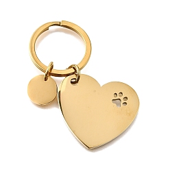 Золотой 304 брелки из нержавеющей стали, сердце с отпечатками лапы собаки, золотые, 57.5 мм