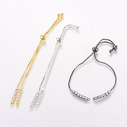 (52) Непрозрачная лаванда Латунь браслет-цепочка решений, коробка цепи браслеты, изготовление браслетов-слайдеров, с кубического циркония, квадратный, разноцветные, 9-1/2 дюйм x 1/8 дюйм (240x1 мм, отверстие: 1 мм)