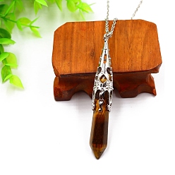 Tiger Eye Natural Tiger Eye Pendant Necklaces, Cone, 20.08~31.50 inch(51~80cm)