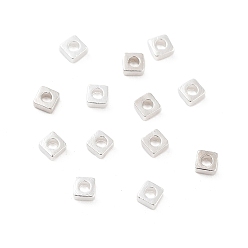 Посеребрённый Латунные бусины, без кадмия и без свинца, квадратный, 925 серебро покрытием, 2.5x2.5x1 мм, отверстие : 1.2 мм