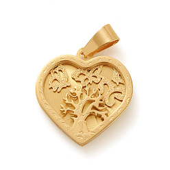 Golden 304 Edelstahl Anhänger, , Herz mit Baum & Schmetterling, golden, 26x25x3 mm, Bohrung: 5x9 mm