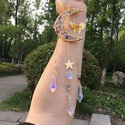 Флюорит Стеклянные ловцы солнца, Подвески из натурального флюорита с луной и бабочкой, 390 мм